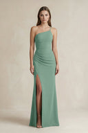 One - Shoulder Sheath Satin Bridesmaid Dress in Mint Green - KissProm Bridesmaid Dresses