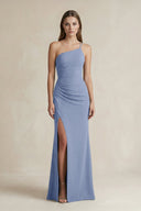 One - Shoulder Sheath Satin Bridesmaid Dress in Mist - KissProm Bridesmaid Dresses