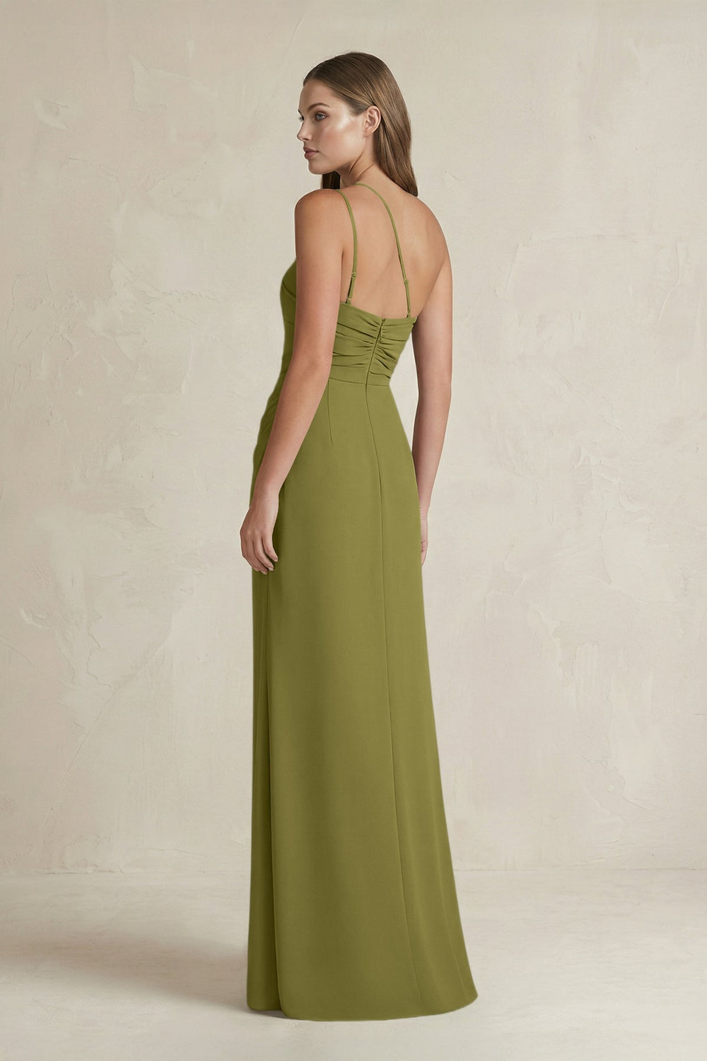 One - Shoulder Sheath Satin Bridesmaid Dress in Moss Green - KissProm Bridesmaid Dresses
