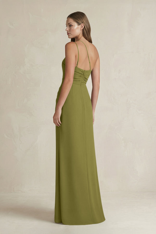 One - Shoulder Sheath Satin Bridesmaid Dress in Moss Green - KissProm Bridesmaid Dresses