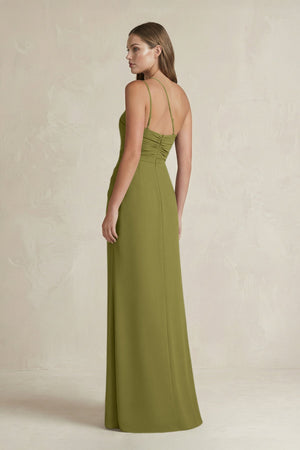 One - Shoulder Sheath Satin Bridesmaid Dress in Moss Green - KissProm Bridesmaid Dresses