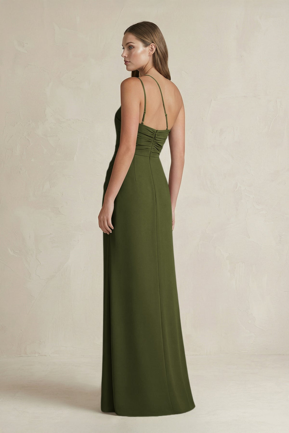 One - Shoulder Sheath Satin Bridesmaid Dress in Olive - KissProm Bridesmaid Dresses