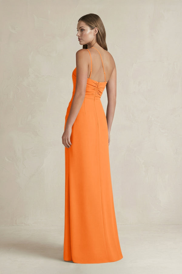 One - Shoulder Sheath Satin Bridesmaid Dress in Orange - KissProm Bridesmaid Dresses