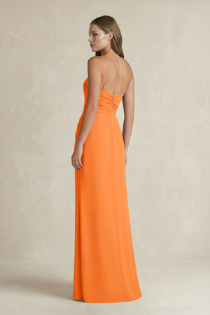 One - Shoulder Sheath Satin Bridesmaid Dress in Orange - KissProm Bridesmaid Dresses