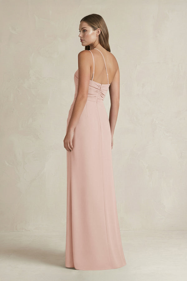 One - Shoulder Sheath Satin Bridesmaid Dress in Pale Blush - KissProm Bridesmaid Dresses