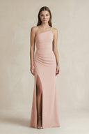 One - Shoulder Sheath Satin Bridesmaid Dress in Pale Blush - KissProm Bridesmaid Dresses