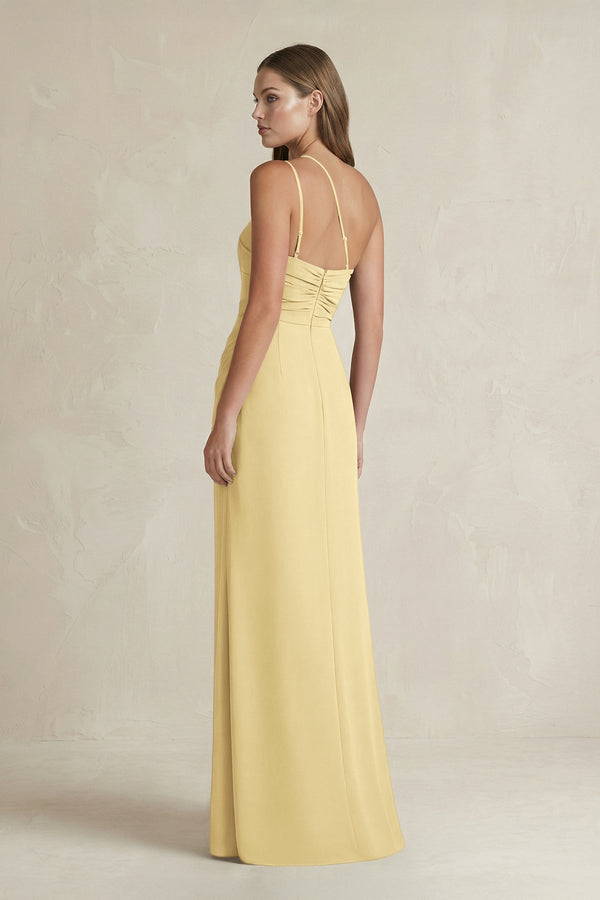 One - Shoulder Sheath Satin Bridesmaid Dress in Pastel Yellow - KissProm Bridesmaid Dresses