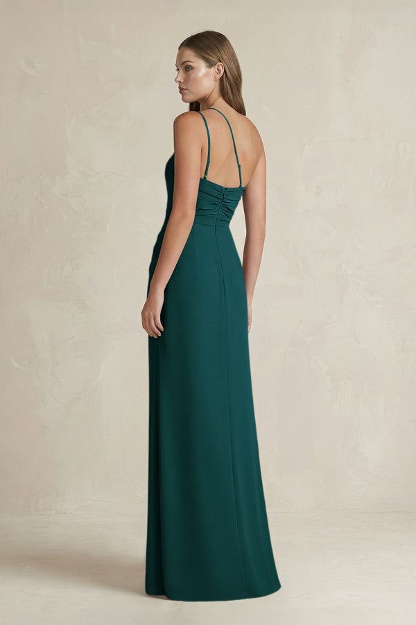 One - Shoulder Sheath Satin Bridesmaid Dress in Pine - KissProm Bridesmaid Dresses