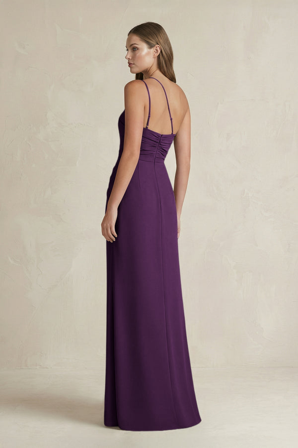 One - Shoulder Sheath Satin Bridesmaid Dress in Plum - KissProm Bridesmaid Dresses