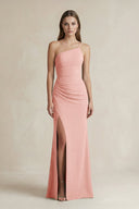 One - Shoulder Sheath Satin Bridesmaid Dress in Rose Petal - KissProm Bridesmaid Dresses