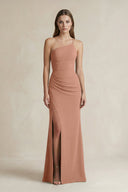 One - Shoulder Sheath Satin Bridesmaid Dress in Rosette - KissProm Bridesmaid Dresses