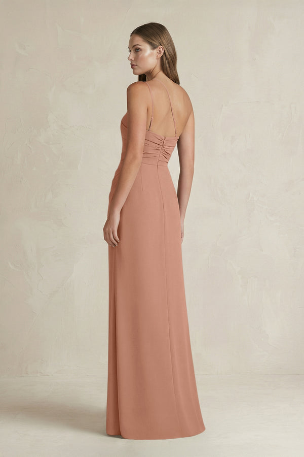 One - Shoulder Sheath Satin Bridesmaid Dress in Rosette - KissProm Bridesmaid Dresses