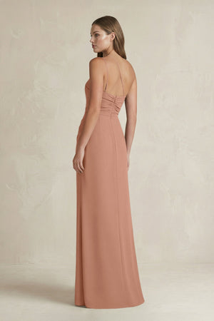 One - Shoulder Sheath Satin Bridesmaid Dress in Rosette - KissProm Bridesmaid Dresses