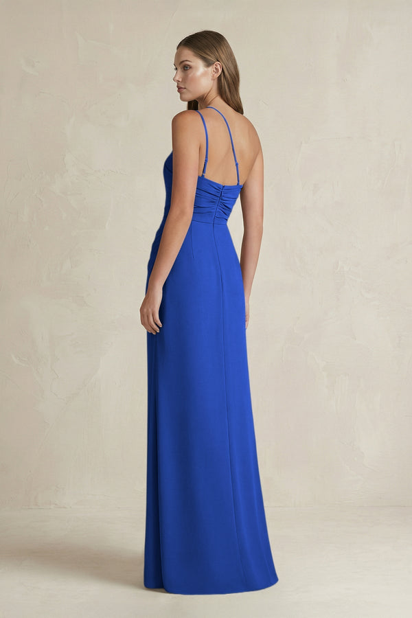 One - Shoulder Sheath Satin Bridesmaid Dress in Royal Blue - KissProm Bridesmaid Dresses