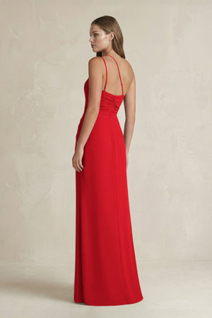 One - Shoulder Sheath Satin Bridesmaid Dress in Ruby Red - KissProm Bridesmaid Dresses