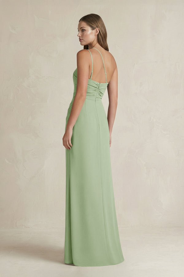 One - Shoulder Sheath Satin Bridesmaid Dress in Sage - KissProm Bridesmaid Dresses