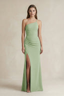 One - Shoulder Sheath Satin Bridesmaid Dress in Sage - KissProm Bridesmaid Dresses