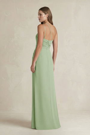 One - Shoulder Sheath Satin Bridesmaid Dress in Sage - KissProm Bridesmaid Dresses