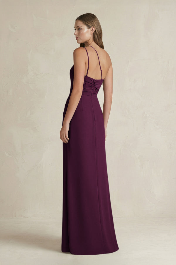 One - Shoulder Sheath Satin Bridesmaid Dress in Sangria - KissProm Bridesmaid Dresses
