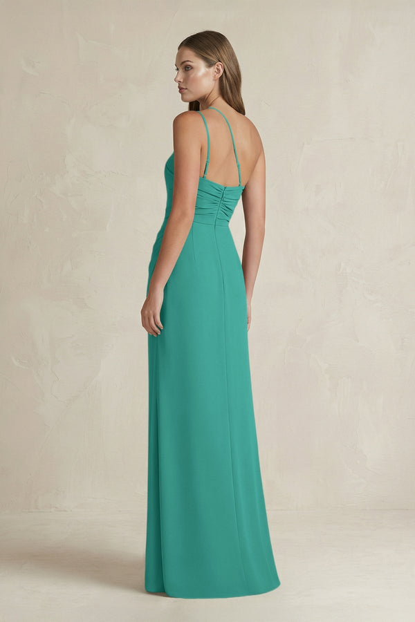 One - Shoulder Sheath Satin Bridesmaid Dress in Sea Glass - KissProm Bridesmaid Dresses