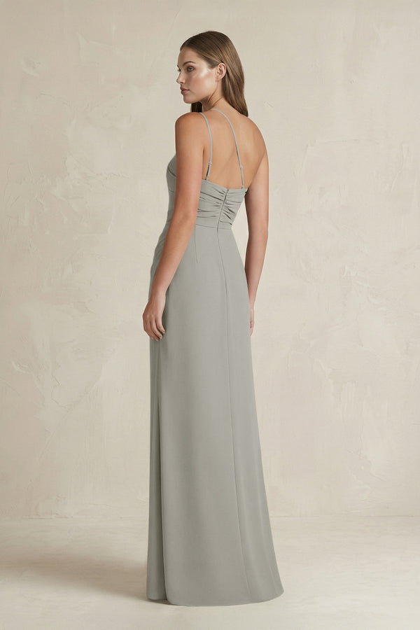 One - Shoulder Sheath Satin Bridesmaid Dress in Silver - KissProm Bridesmaid Dresses
