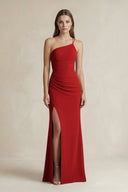 One - Shoulder Sheath Satin Bridesmaid Dress in Spice - KissProm Bridesmaid Dresses