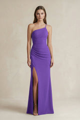 One - Shoulder Sheath Satin Bridesmaid Dress in Tahiti - KissProm Bridesmaid Dresses