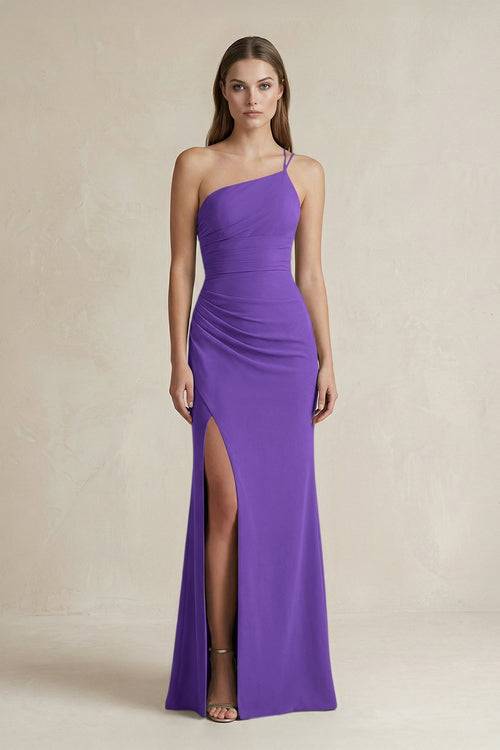 One - Shoulder Sheath Satin Bridesmaid Dress in Tahiti - KissProm Bridesmaid Dresses