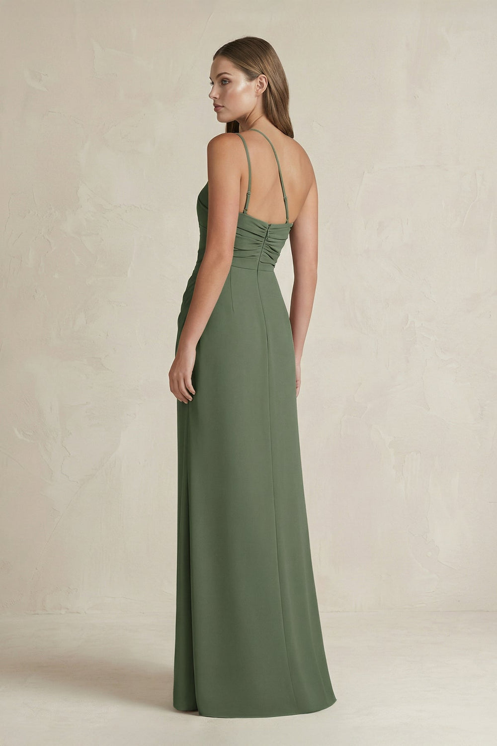One - Shoulder Sheath Satin Bridesmaid Dress in Thyme - KissProm Bridesmaid Dresses