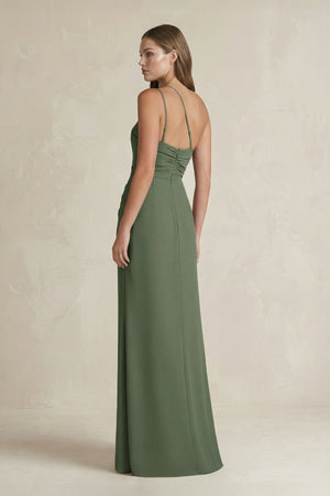 One - Shoulder Sheath Satin Bridesmaid Dress in Thyme - KissProm Bridesmaid Dresses