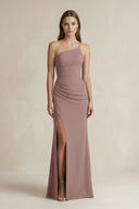 One - Shoulder Sheath Satin Bridesmaid Dress in Toffee - KissProm Bridesmaid Dresses