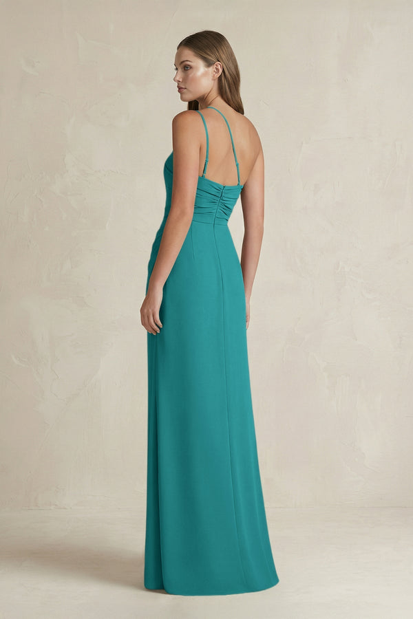 One - Shoulder Sheath Satin Bridesmaid Dress in Turquoise - KissProm Bridesmaid Dresses