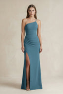 One - Shoulder Sheath Satin Bridesmaid Dress in Twilight - KissProm Bridesmaid Dresses