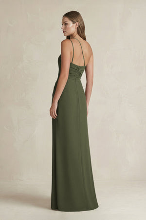 One - Shoulder Sheath Satin Bridesmaid Dress in Willow Green - KissProm Bridesmaid Dresses