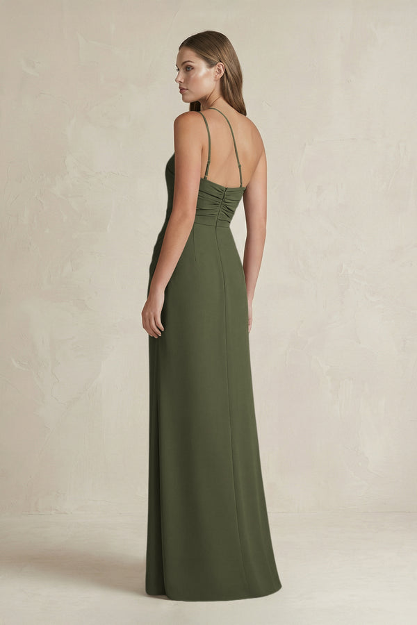 One - Shoulder Sheath Satin Bridesmaid Dress in Willow Green - KissProm Bridesmaid Dresses