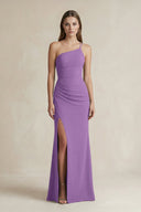 One - Shoulder Sheath Satin Bridesmaid Dress in Wisteria - KissProm Bridesmaid Dresses
