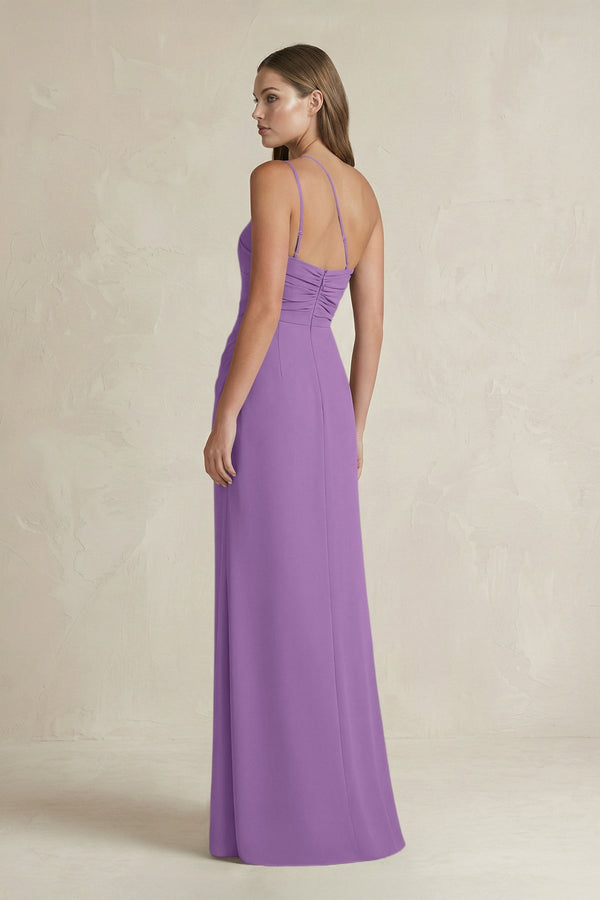 One - Shoulder Sheath Satin Bridesmaid Dress in Wisteria - KissProm Bridesmaid Dresses