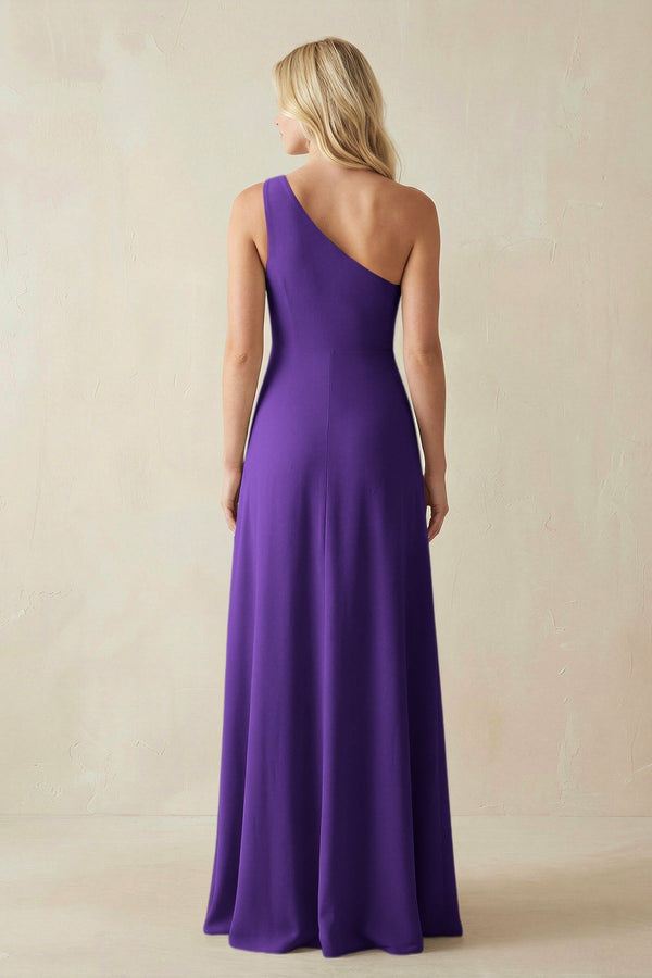 One - Shoulder Sheath Satin Bridesmaid Dress With Slit in Amethyst - KissProm Bridesmaid Dresses