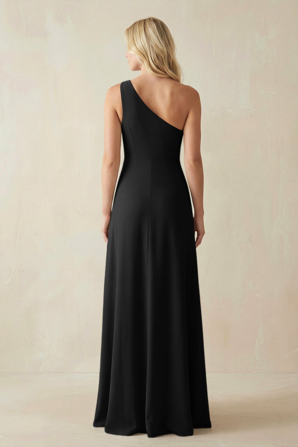 One - Shoulder Sheath Satin Bridesmaid Dress With Slit in Black - KissProm Bridesmaid Dresses