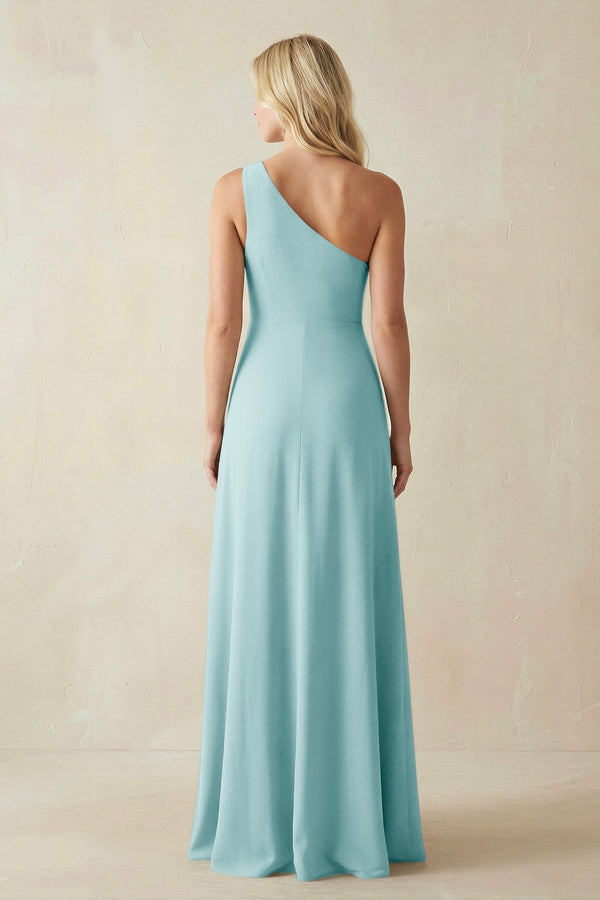 One - Shoulder Sheath Satin Bridesmaid Dress With Slit in Bleached Aqua - KissProm Bridesmaid Dresses