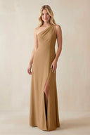 One - Shoulder Sheath Satin Bridesmaid Dress With Slit in Bronzer - KissProm Bridesmaid Dresses