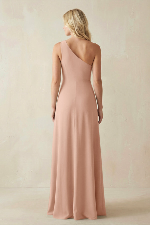 One - Shoulder Sheath Satin Bridesmaid Dress With Slit in Champagne Rose - KissProm Bridesmaid Dresses
