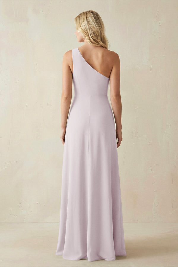 One - Shoulder Sheath Satin Bridesmaid Dress With Slit in Dusk - KissProm Bridesmaid Dresses
