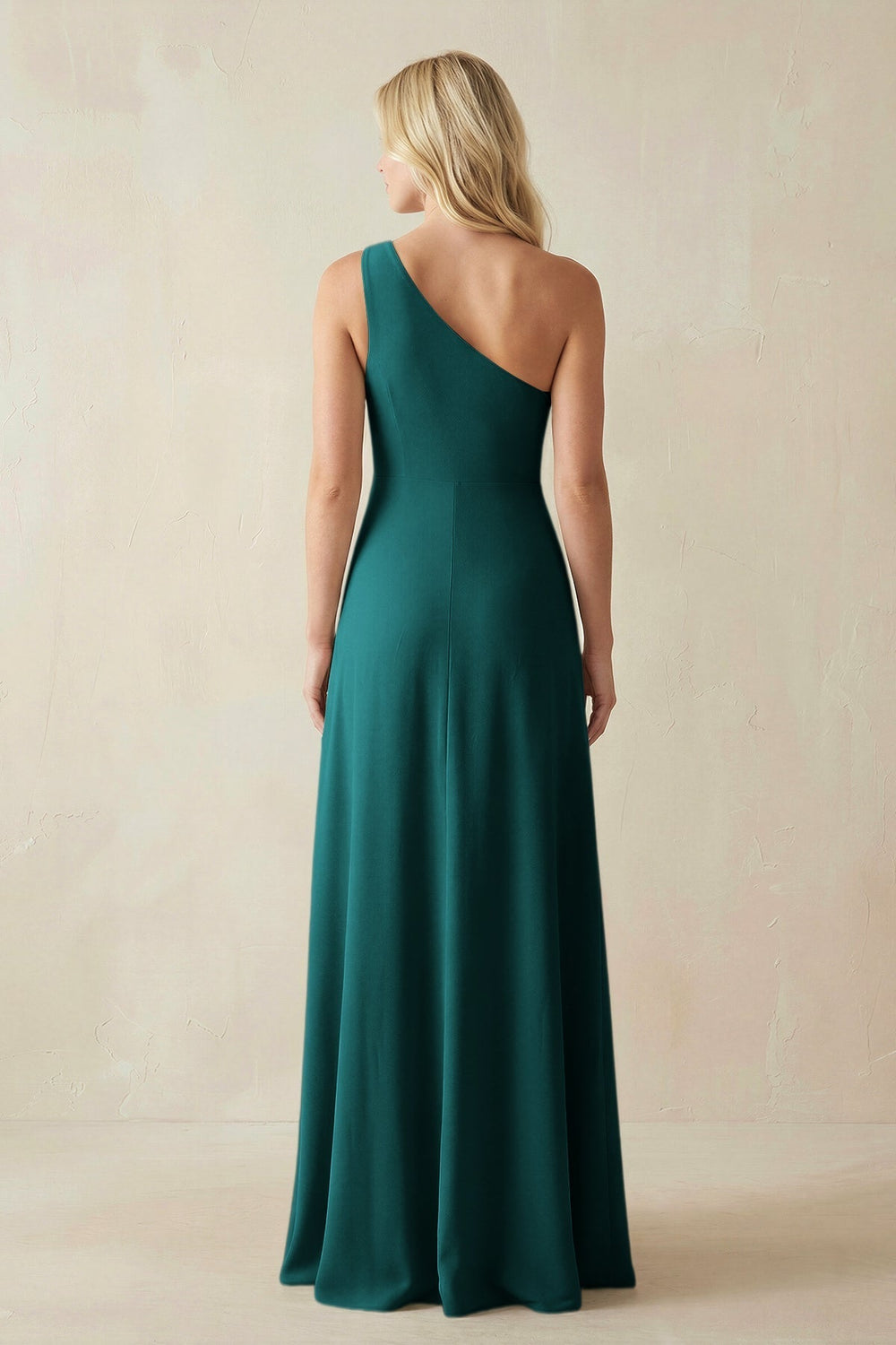 One - Shoulder Sheath Satin Bridesmaid Dress With Slit in Emerald - KissProm Bridesmaid Dresses