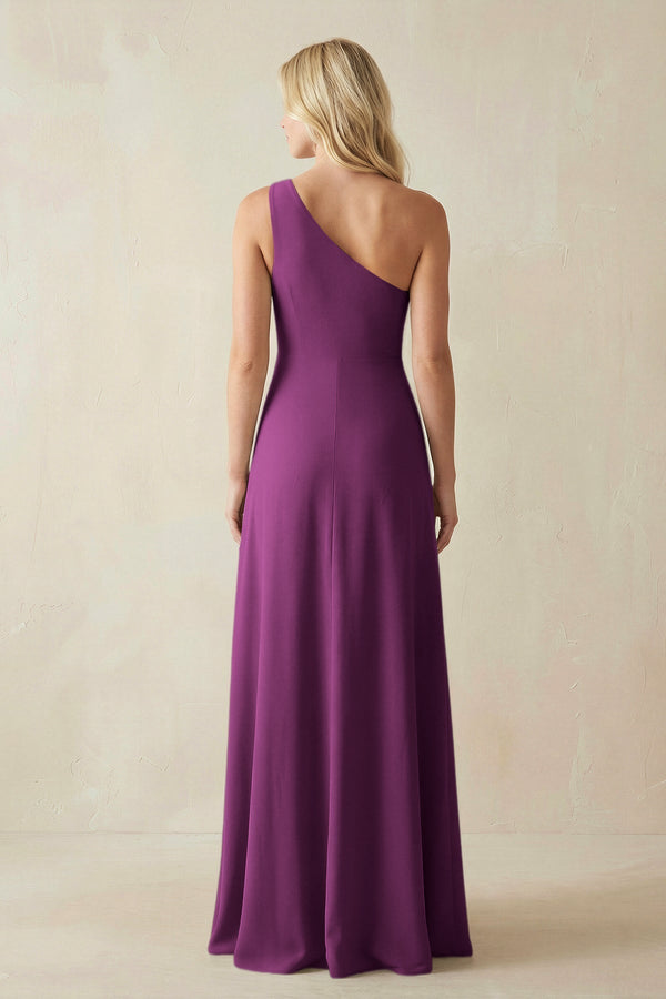 One - Shoulder Sheath Satin Bridesmaid Dress With Slit in Fig - KissProm Bridesmaid Dresses