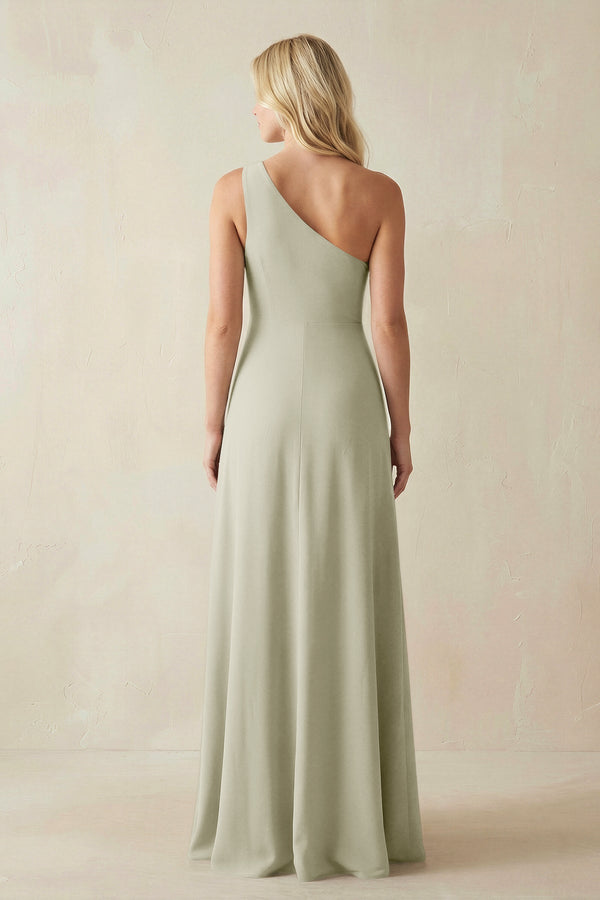 One - Shoulder Sheath Satin Bridesmaid Dress With Slit in Frost - KissProm Bridesmaid Dresses