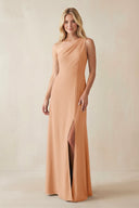 One - Shoulder Sheath Satin Bridesmaid Dress With Slit in Golden Champagne - KissProm Bridesmaid Dresses