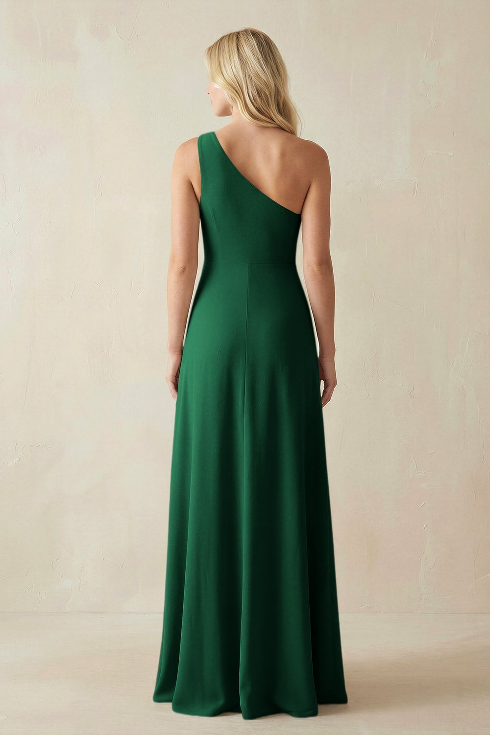 One - Shoulder Sheath Satin Bridesmaid Dress With Slit in Green - KissProm Bridesmaid Dresses