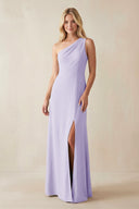 One - Shoulder Sheath Satin Bridesmaid Dress With Slit in Lavender - KissProm Bridesmaid Dresses
