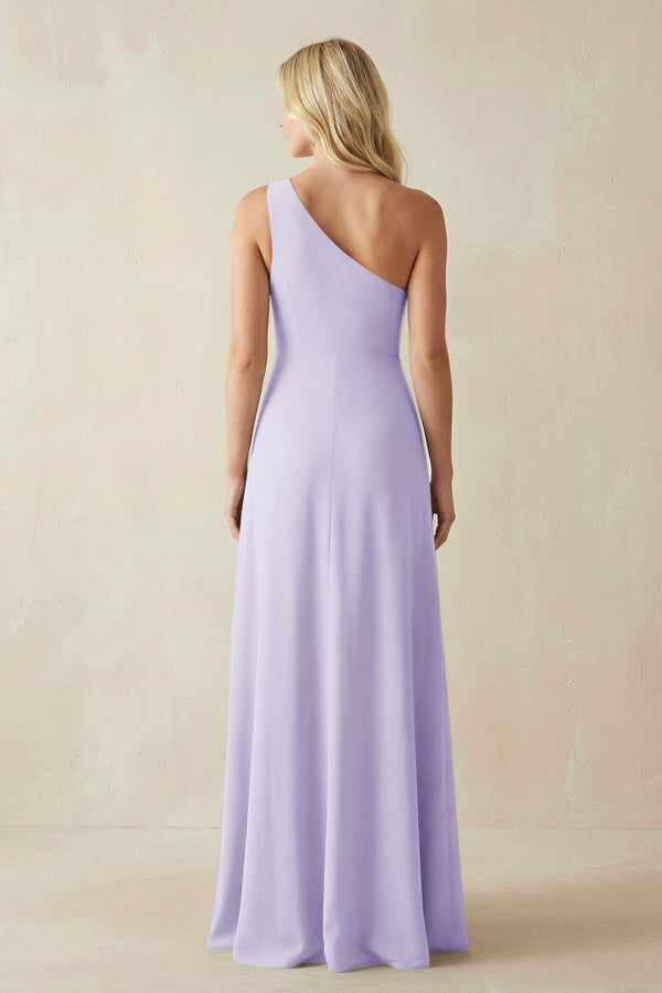 One - Shoulder Sheath Satin Bridesmaid Dress With Slit in Lavender - KissProm Bridesmaid Dresses